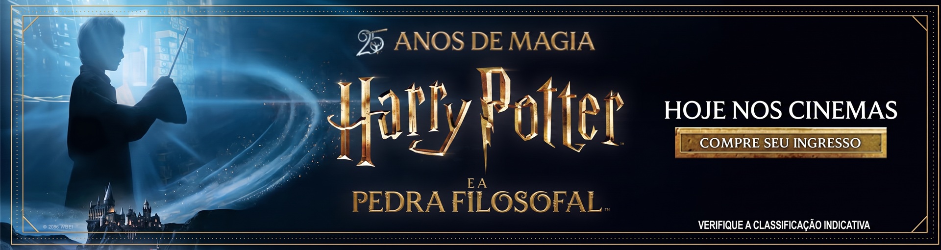 Banner promocional: Harry Potter e a Pedra Filosofal - 25º Aniversário - HOJE